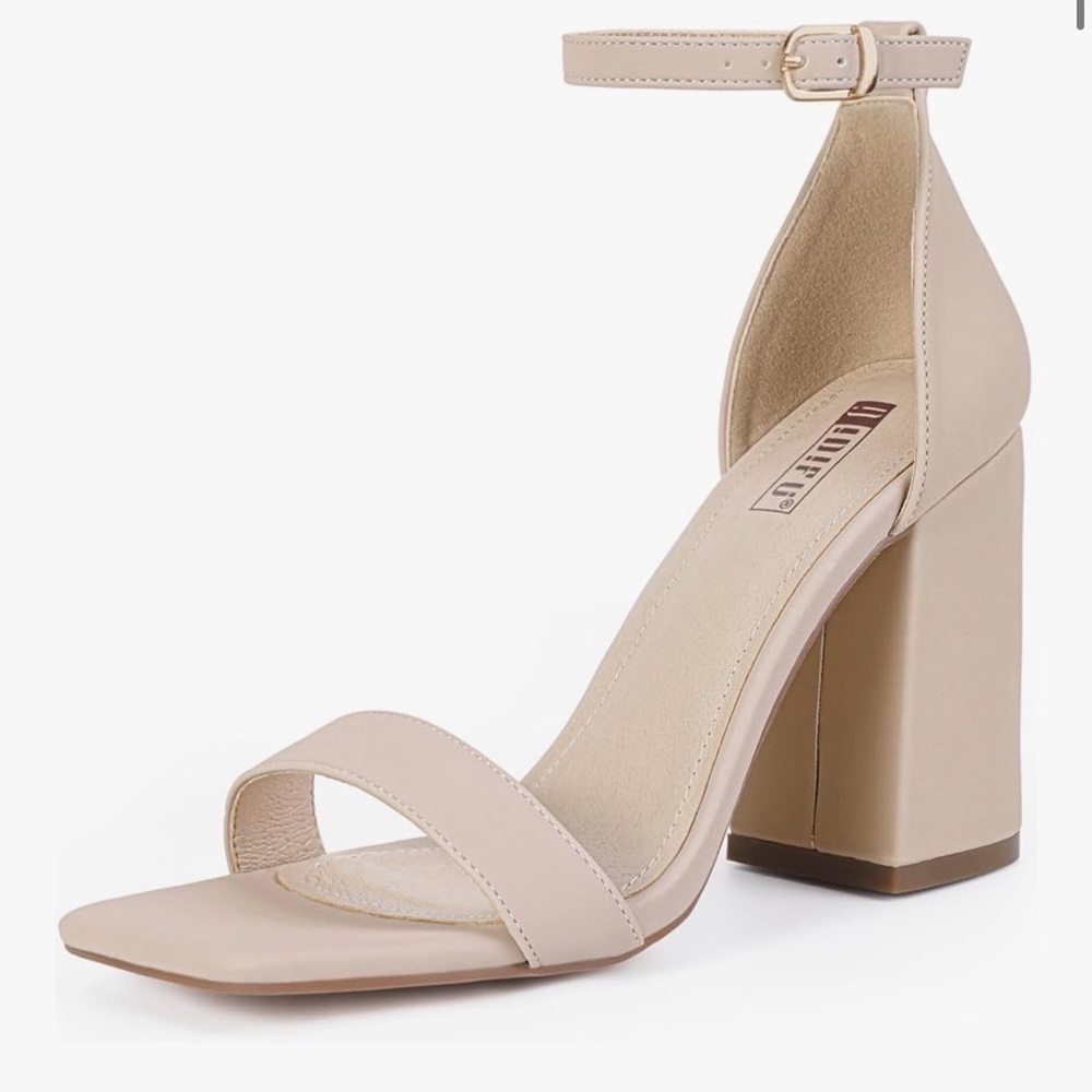 Elegant Beige Block Heel Sandals